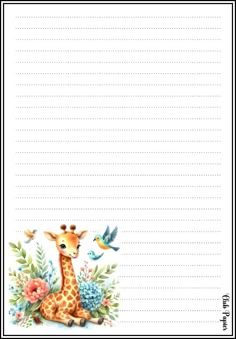 a giraffe with flowers and birds on it