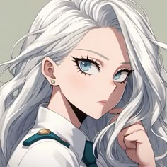 an anime character with long white hair and blue eyes