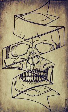 a drawing of a human skull with arrows pointing up at it's head and mouth