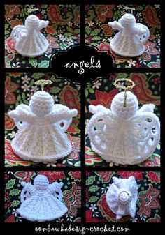 crocheted angel ornament with wings and halos on it's back