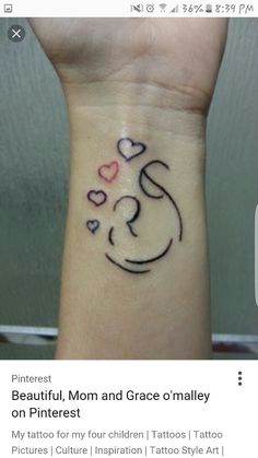 a small wrist tattoo with hearts on it