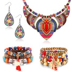 PRICES MAY VARY. 🌻Bohemian Jewelry Set🍀 -- You will get 2 pcs beaded bracelet for women, 1 pcs colorful bohemian necklace and 1 pair of boho earrings. Retro and casual design, exquisite and unique appearance, very suitable for people who have ethnic feelings or love boho chic. 🍀Just The Perfect Size🌻 -- The pendant necklace: 18.5 inches/47cm+2 inches/5cm in total length; bead bracelets: Approx 3.1 inches/8cm - 3.3inches/8.5 cm; bohemian dangle earrings: 1.9 inches/4.8cm. Suitable size for mo Bohemian Jewelry With Colorful Beads For Festivals, Hippie Jewelry With Dangling Beads, Multicolor Bohemian Jewelry Sets For Festivals, Bohemian Multicolor Jewelry Sets For Festival, Bohemian Multicolor Dangle Jewelry, Festival Jewelry Sets With Dangle Earrings, Bohemian Jewelry With Colorful Beads, Bohemian Jewelry Sets For Festivals, Bohemian Multicolor Jewelry With Dangling Beads