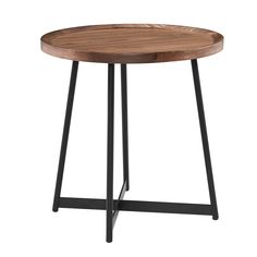 Walnut Black End Tables, Walnut Side Tables, Mid Century Living, Modern End Tables, Steel Furniture, American Walnut, Round Side Table, Burke Decor, High Quality Furniture