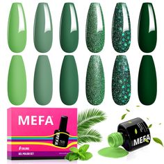 PRICES MAY VARY. Green Gel Nail Polish: MEFA 6 colors gel nail polish set, 7ml each bottle premium gel polish colors. The set features a stunning array of green shades, including sage green, lime green, deep green, and sparkling green glitter Long Lasting 28 Days+: The nail polish easy to apply, you can get salon nail art in 3 minutes. The gel polish application is smooth, bubble-free. It takes 60-90s to cure under the MEFA nail lamp, you can achieve 28 days of color stay perfect Health and High Gray Green Nails, Nail Art Holiday, Diy Salon, Perfect Health, Nail Polish Gel, Manicure Nail Art, Green Nail Polish, Green Shades, Gel Nail Polish Set