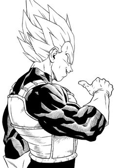 a black and white drawing of gohan from dragon ball