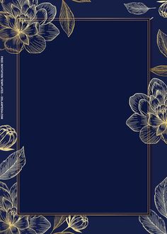 a blue background with gold flowers and leaves in the center, on top of a dark blue