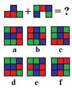 four different colored squares are shown with one missing the letter and two missing the number