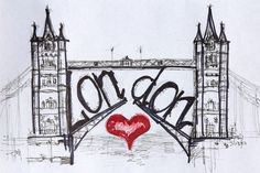 a drawing of the london tower bridge with a heart in it's center and the word love written on top