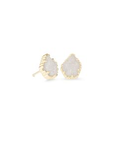 small white druzby stone stud earrings