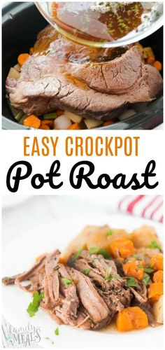 an easy crockpot pot roast recipe with carrots, potatoes and meat in it