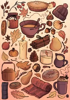 an illustration of autumn food and drinks