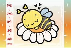 a cute little bee sitting on top of a flower with hearts in the air and eyes closed