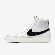 Nike Leather High Top Sneakers Nike Blazer Mid 77 Women, Blazers Nike, Blazer Shoes, Blazer Mid 77 Vintage, Converse Nike, Nike Looks, Sport Nike, Nike High Tops, Basket Noir