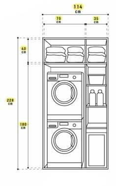 a drawing of the front load washer and dryer with its door open, showing measurements