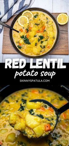 red lentil potato soup with spinach and carrots