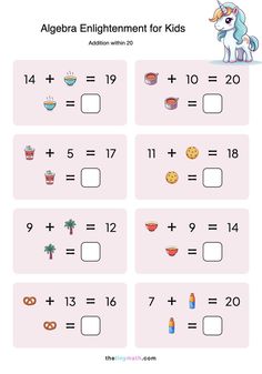 the printable worksheet for addition with numbers and pictures to help kids learn how to