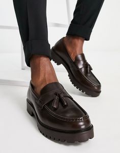 Loafers by Walk London The scroll is over Slip-on style Tassel detail Almond toe Chunky sole Lugged tread Classy Shoes For Men, Chunky Loafers Men, Chunky Loafers Outfit Men, Mocassin Outfit Men, Mocassin Outfit, Brown Loafers Men, Chunky Loafers Outfit, Mocassin Shoes