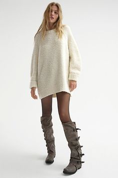 **Fit:** This style runs true to size. If between sizes, size up. Equestrian inspired tall boots with beautiful tonal leathers. Gorgeous wrap design goes all the way up calf and features leather buckles. Facing side zips. Striped Tube Socks, Striped Beanies, Grey Boots, Knee Boot, Cashmere Turtleneck, Platform Ankle Boots, All The Way Up, Bohemian Fashion, Casual Elegance