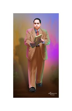 a painting of a man in a suit holding a book