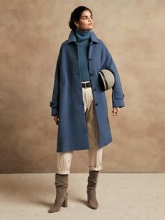 Italian Melton Cocoon Coat | Banana Republic Stylish Winter Coats, Fall Fashion Coats, Cocoon Coat, Classic Coats, Blue Coats, Fall Coat, Coat Outfits, Coat Design, Winter Coats Women