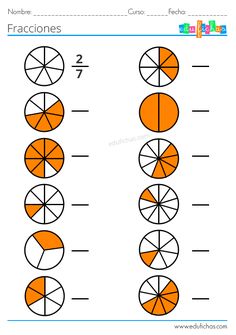 fraction worksheet with oranges and circles on the same side, which are divided by