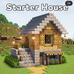 an image of a small house made out of wood and bricks with the words starter house