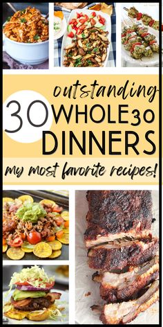 the cover of 30 outstanding wholesome dinners, with pictures of different foods and vegetables