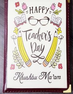 a happy teacher's day card with two bananas and glasses on top of it