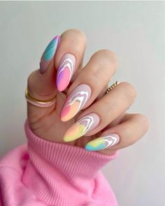 Cute Anime Nails Acrylic, Heatwave Nails, Abstract Art Nails, Pride Nail, Multicolored Nails, Pastel Punk, Pastel Nails Designs, Tropical Nails, October Nails