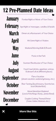 a poster with the dates for two pre - planned date ideas