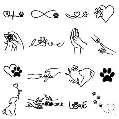 hand and foot prints with hearts, paws, and dog's footprints on them