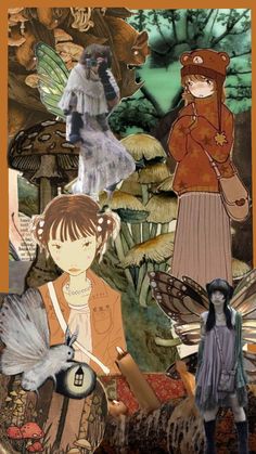 a collage of anime characters in different outfits and colors, with butterflies around them