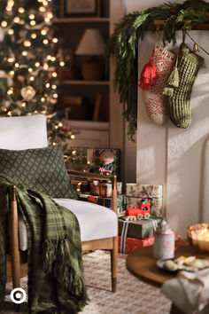 a living room filled with furniture and christmas decorations