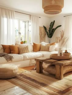 a living room filled with lots of white furniture