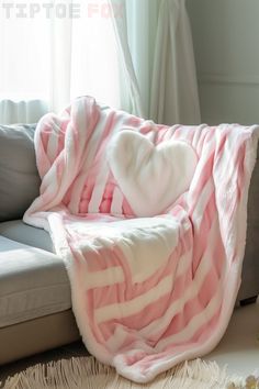 pink throw blanket with heart decor for sofa idea