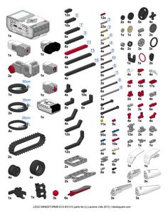 the parts and components for a lego technic robot are shown in this diagram, with instructions on how to use them