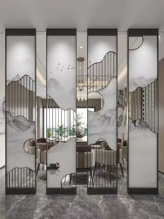 a room divider in the shape of a spiral staircase with marble floors and walls