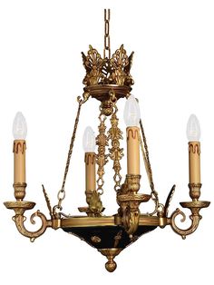 a chandelier with five lights hanging from it's center and four arms