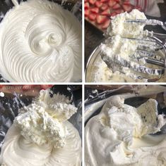 four pictures showing how to make whipped cream