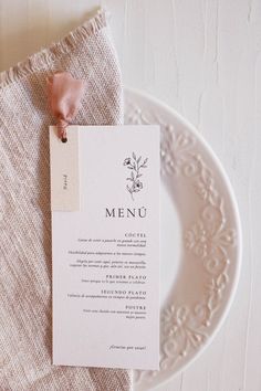 a white plate with a menu on it