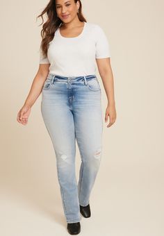 Jeans On The Edge Of Everything. Exclusively At Maurices Our Jean Is Edgy-Cool Meets All-The-Feels Comfort. From The Luxuriously Soft Fabric To The Artistic Wash Indigos It’S Fearlessly Fabulous (Just Like You)..mar-Pdp-Section .mar-Product-Description {Color: #000;}.mar-Pdp-Section .mar-Product-Description Ul .mar-Pdp-Section .mar-Product-Description Ul>Li {Margin-Left: 10Px;padding-Left: 10Px;}.mar-Pdp-Section .mar-Product-Description .mar-Product-Description-Content Ul Li{List-Style-Type: Dis New Jeans Top, Slim Bootcut Jeans, Maurices Plus Size, Adaptive Clothing, Curvy Jeans, Shoes With Jeans, List Style, Plus Dresses, Plus Size Jeans