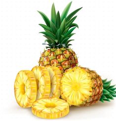 pineapple sliced in half and whole on white background - food objects