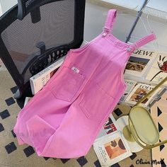 Olivia Mark - Loose Fit Pink Denim Overalls Nine-Point Pants Wide Leg Harem Pants Yoga Jumpsuit, Yoga Suit, Denim Overall Dress, Pink Denim, Pants Wide Leg, Denim Overalls, Overall Dress, Sleeveless Maxi Dress, Sporty Style