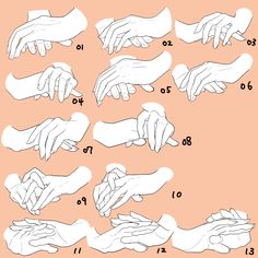 the instructions for how to draw hands in different positions and sizes, including one hand holding another