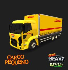 the cargo truck is yellow and red