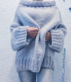 Hand knitted mohair oversize Sweater in ice blue colour.Wide sleeves.Wide neck can be worn off the shoulders.To me it's like a little dress :)IMPORTANT!Model on the foto (it's me) has size XS, height 150 cm and weight 40 kg. So, please, focus on the parameters of the sweater (length, width) and not on how it looks on the model.If you want to have a sweater in another colours or shortlylongest, I would like to knitting it for you. Just contact me.New sweater will be ready to a 23 weeks. Angora Sweater Dress, Fuzzy Sweater Outfit, Mohair Sweater Knit, Ice Blue Color, Oversize Sweater, New Sweater, Angora Sweater, Blue Ice, Thick Sweaters