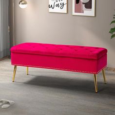 Lenore Upholstered Storage Bench - Hulala Home Bench For End Of Bed, Velvet Storage Ottoman, Upholstered Bench Bedroom, Velvet Sleeper Sofa, Pink Bench, Storage Bench Bedroom, Pretty Storage, Upholstered Bedroom, Velvet Living Room