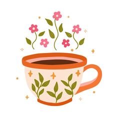 a coffee cup with flowers coming out of it