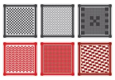 four different patterns in red and white