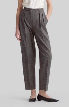 Tailored from rich wool tweed, these tapered-leg pants feature reversed front pleats that create a relaxed fit. 27" inseam; 15" leg opening; 12 1/2" front rise; 17" back rise (size 40FR) Zip fly with hook-and-bar closure Front slant pockets; back button-welt pockets 100% wool Dry clean Made in Italy Designer Clothing Tailored Tweed Pants For Fall, Elegant Tweed Pants For Business, Elegant Tweed Bottoms For Business, Tailored Tweed Fall Bottoms, Tailored Tweed Bottoms For Fall, Tweed Pants With Pockets For Fall, Tweed Bottoms For Office In Fall, Elegant Tweed Pants For Tailoring, Tweed Bottoms For Workwear In Fall